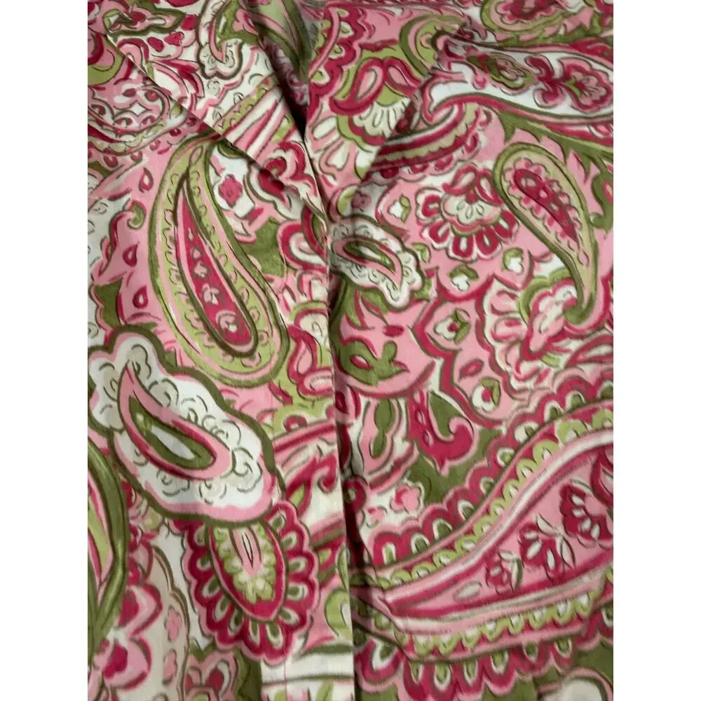 Jones New York Signature Pink Green Paisley Tie Front Cotton Blouse Size Small